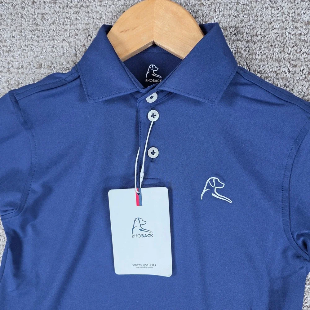 Rhoback Youth Polo Shirt Boys Kids XS Fleet Navy SS Performance